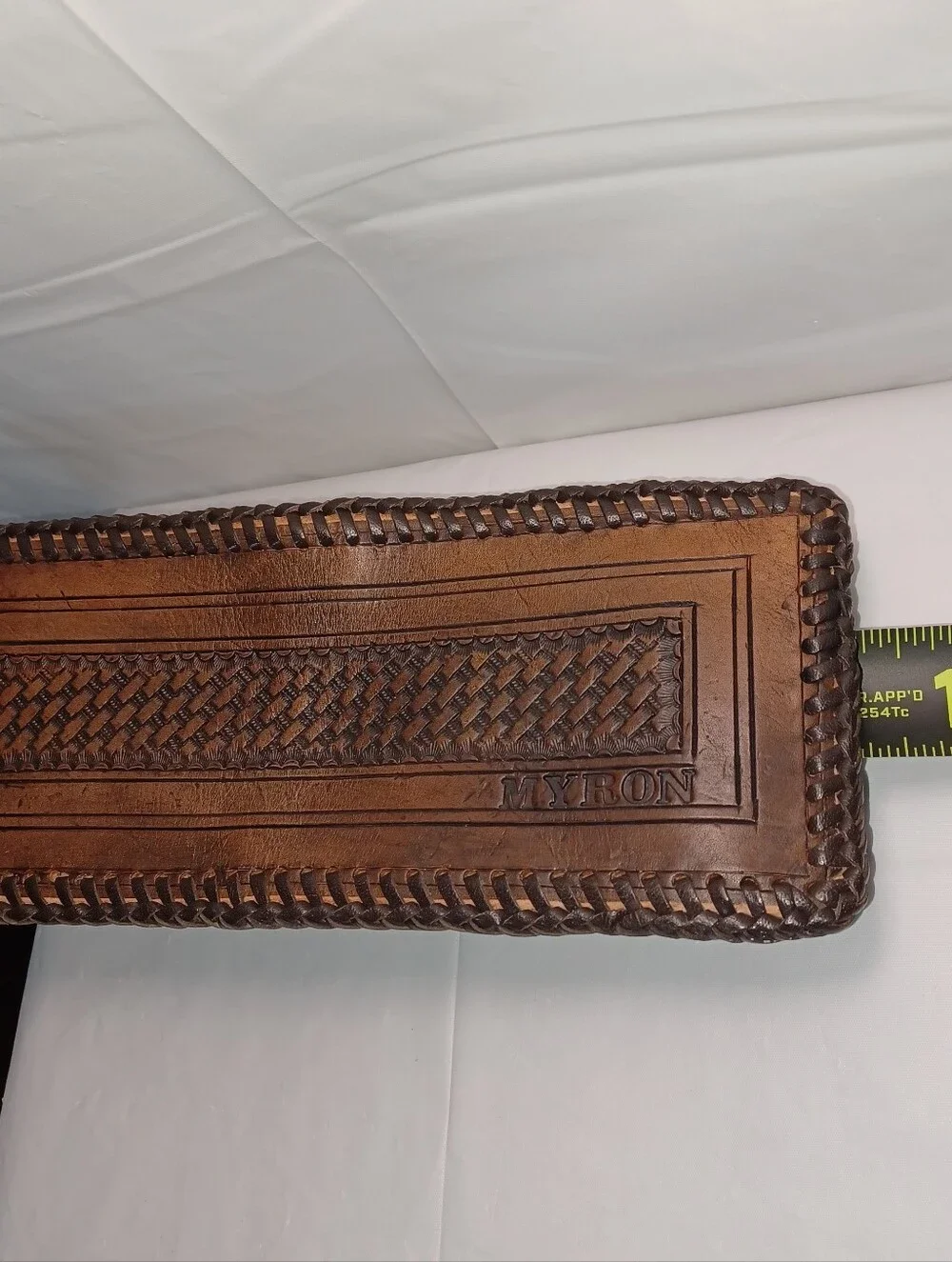 Brown Leather Men’s Wallet - Hand-Tooled Bifold.  MYRON  Embossed On Front